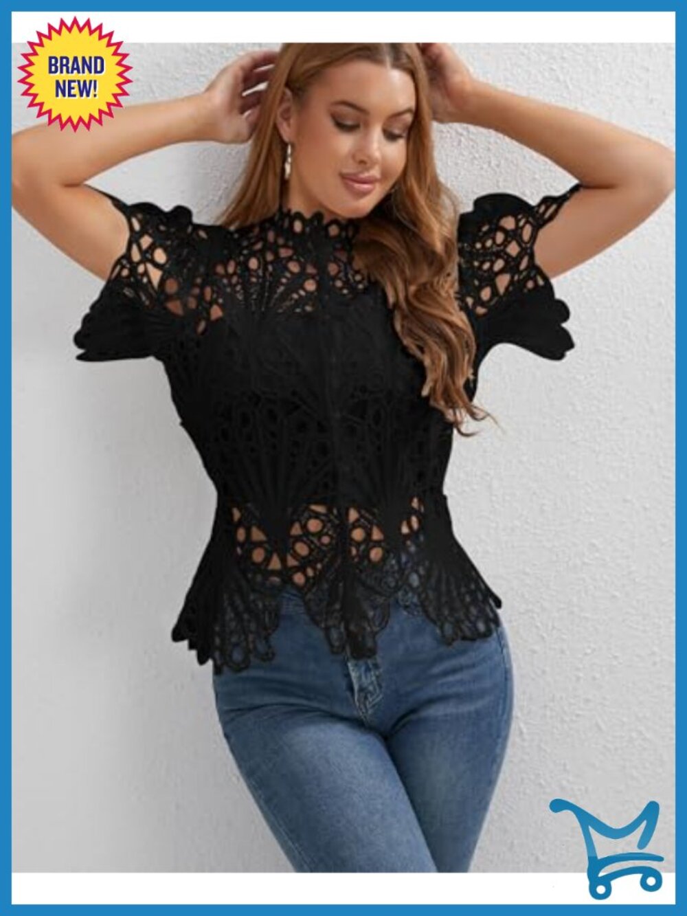 Lace Ruffle Puff Sleeve Button Down Top - Picture 5 of 6